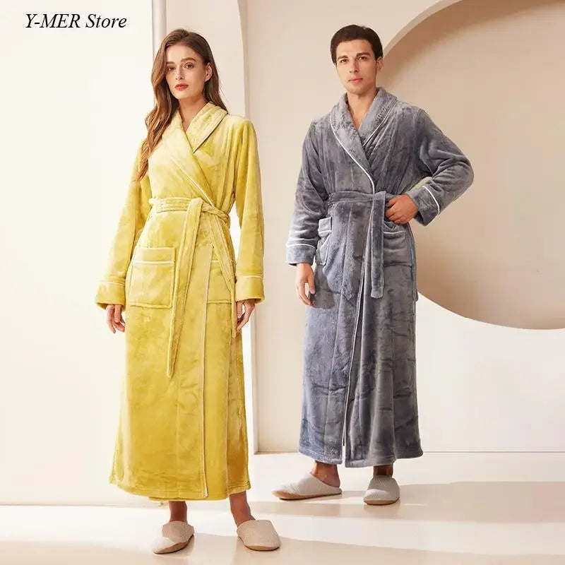 Frauen Große Größe 3Xl Kimono mit Tasche Herbst Winter Neue Bademantel Kleid Lose Homewear Lose Nachtwäsche Verdicken Flanell Loungewear