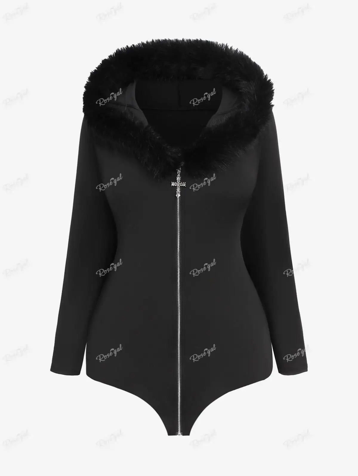 Ros gal Plus Size Damen voller Reiß verschluss Pelz Hals Fledermaus Flügel Kapuzen mantel schwarz High Stretch Jacken lässig Frühling Herbst Outwear Tops