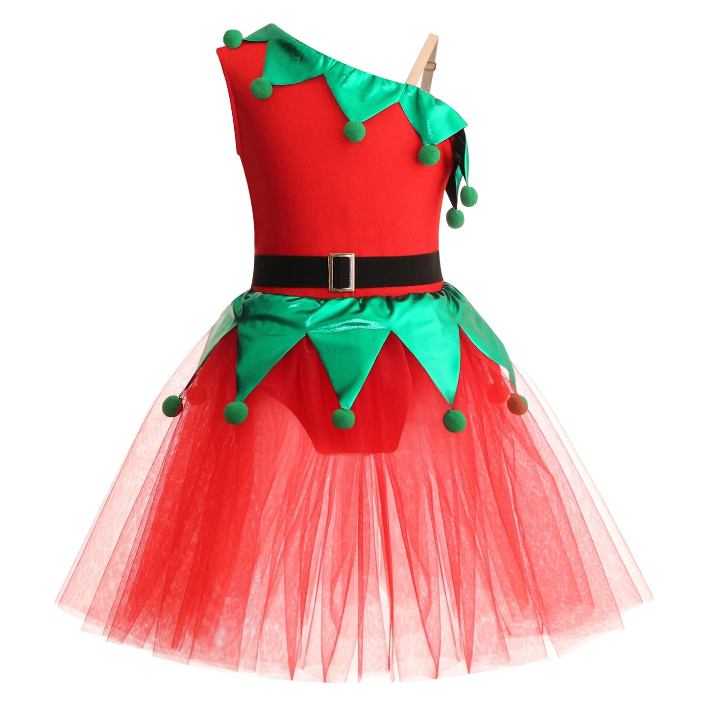 Kinder Mädchen eine Schulter Weihnachten Tanz Tutu Kleid Trikot Weihnachten Urlaub Party Santas Helfer Festivals Performance Kostüm