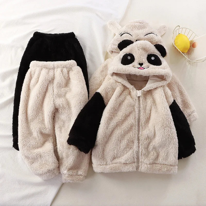 1-5 Jahre Baby Jungen Outfits niedlichen Panda Kapuze Reiß verschluss Sweatshirt Hose 2 Stück Anzug für Mädchen Geburtstags geschenk Kinder Kleidung Sets