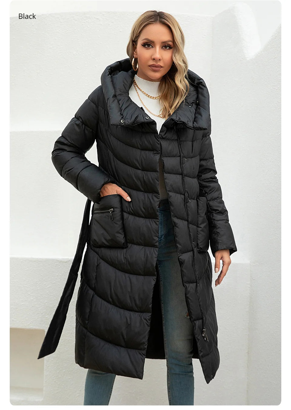 Gasman Mode Parkas Frauen lässig Kapuze Taschen gürtel Frauen Daunen jacke weibliche Mäntel Outwear