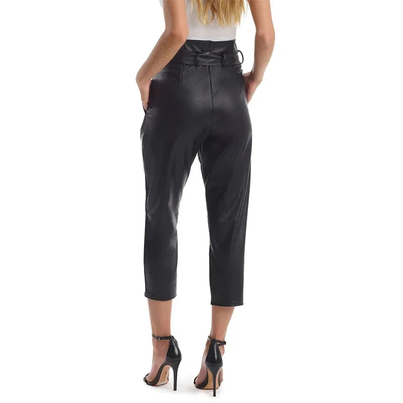 Schwarz matt Kunstleder Frauen dünne Bleistift hose Damen schicke Bodycon Pu kurze Hose mit Schleife Knoten neue Streetwear benutzer definierte