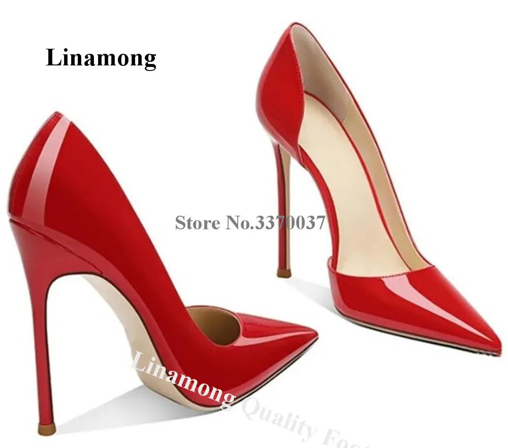 Linunter sexy spitze Zehen aus geschnitten Lack leder dünne Fersen Pumps rot beige weiß Lack leder 12cm Stiletto Ferse Slip-On Schuhe