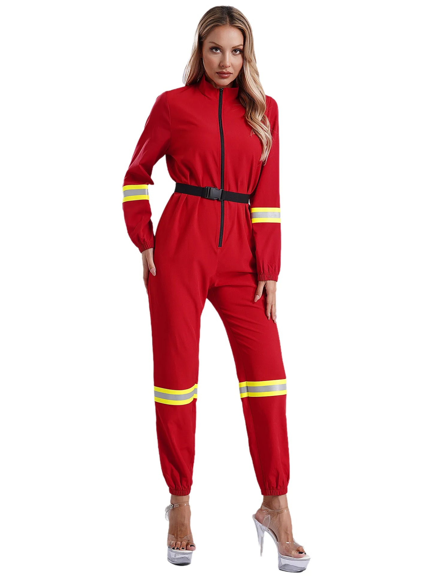 Damen Feuerwehr mann Kostüm Feuerwehr mann Langarm Front Reiß verschluss Overall Stram pler Overalls für Halloween Party Rollenspiel verkleiden