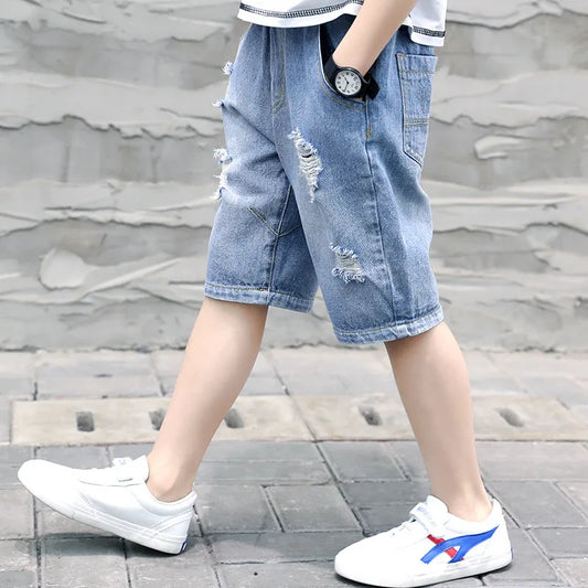 3 4 5 6 7 8 9 10 Jahre Sommer Jungen Jeans shorts Kinder hose neue Mode holey Jungen Jeans Geburtstags geschenke Kinder kleidung