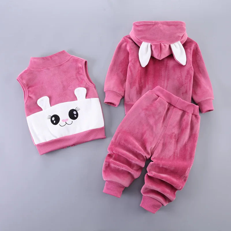 1 2 3 4 Jahre Herbst Winter Mädchen Kleidung Sets niedlichen Kaninchen halten Mode Mantel Weste Hosen Baby Prinzessin Anzug Kinder Kleidung