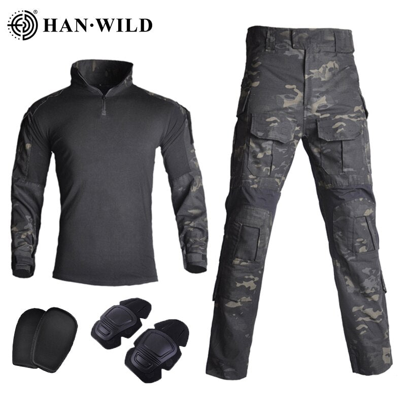 HAN WILD Tactical Suit G3 Combat Set Shirt & Pants with Free Knee Pads Update Version Camouflage Airsoft Military Army Uniform