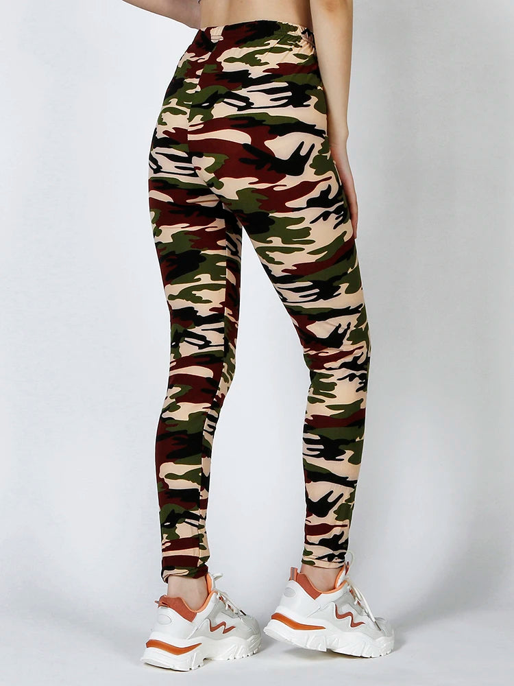 CUHAKCI Camouflage Printed Women Leggings Fitness Leggins Gym High Elastic Skinny Army Green Jegging Sport Pencil Pants New