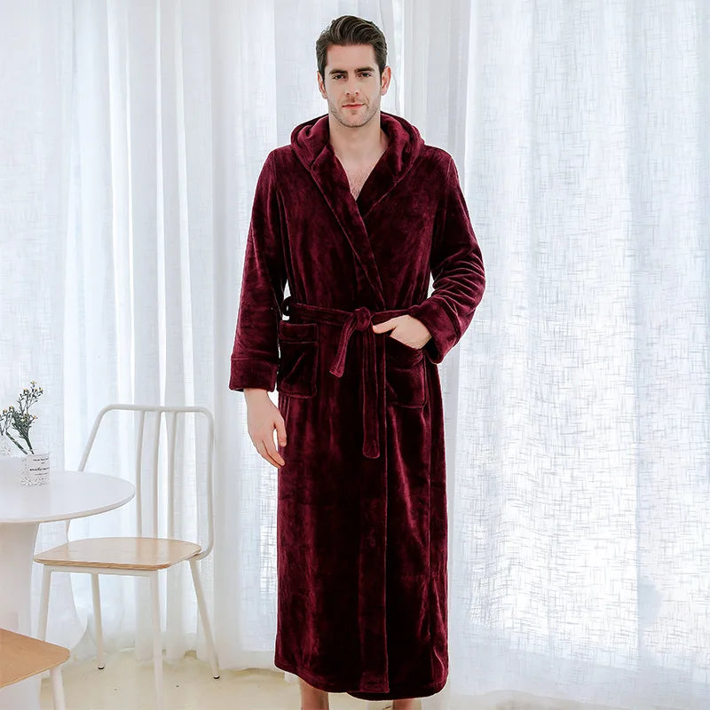 Männer Nachtwäsche verdicken Flanell Bademantel Kleid lose Robe Winter warm Kimono Bad Kleid lange Pegnoirs Dusch mäntel nach Hause Kleidung