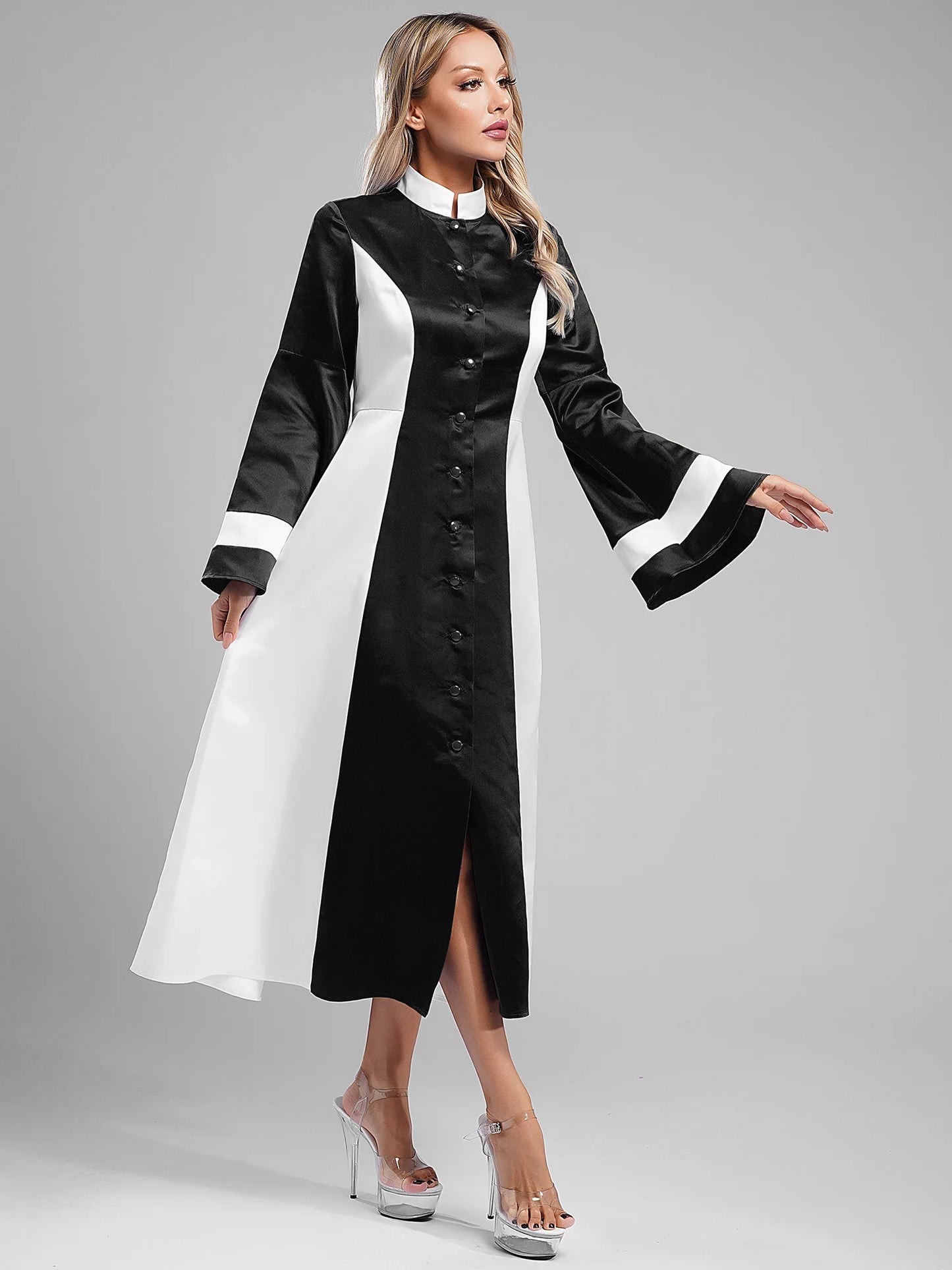 Mittelalterliches Klerus-Kleid für Damen, lange ausgestellte Ärmel, elegante Kirchenrobe, Pastor, Chor, christliches Kleid, Halloween-Cosplay-Kostüme