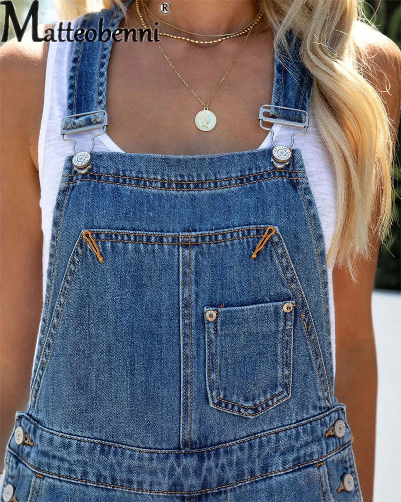 Vintage Pendler lose Denim Overall Frauen Spleißen Tasche Riemen Hosen Sommer neue lässige Streetwear weibliche Stram pler mit hoher Taille