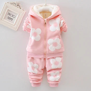 1 2 3 4 5 Jahre Winter Baby Mädchen Kleidung Sets Blumen halten warm verdicken Jacke und Hose kleine Prinzessin passt Kinder kleidung