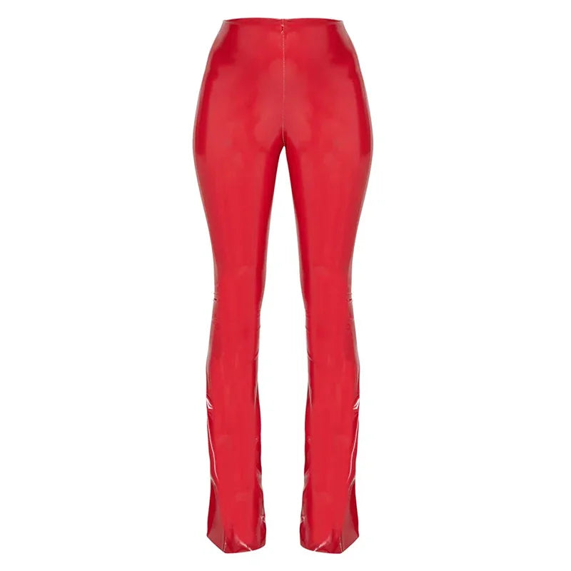 Frauen glänzende Kunstleder hohe Taille Flare Hosen Damen glänzend Stretch Pu Bell-Bottom Hose sexy Leggings Party Clubwear benutzer definierte