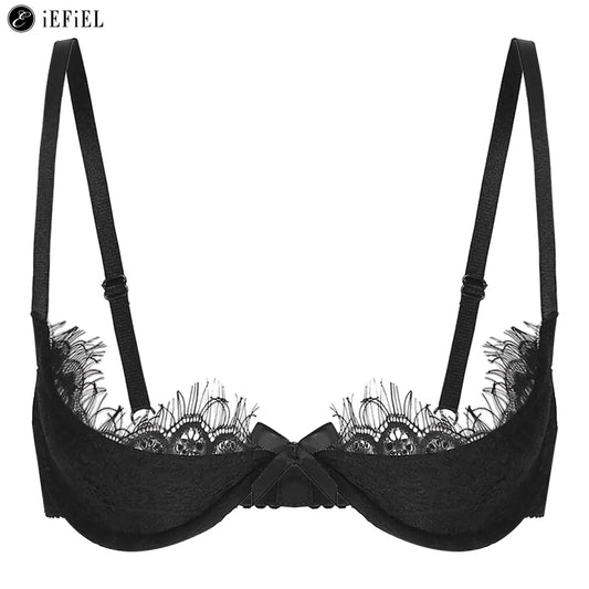 Frauen Sehen Durch Spitze 1/4 Tassen Regal Bh Wimpern Push Up Bügel Bralette Ungefüttert Balco Büstenhalter Unterwäsche