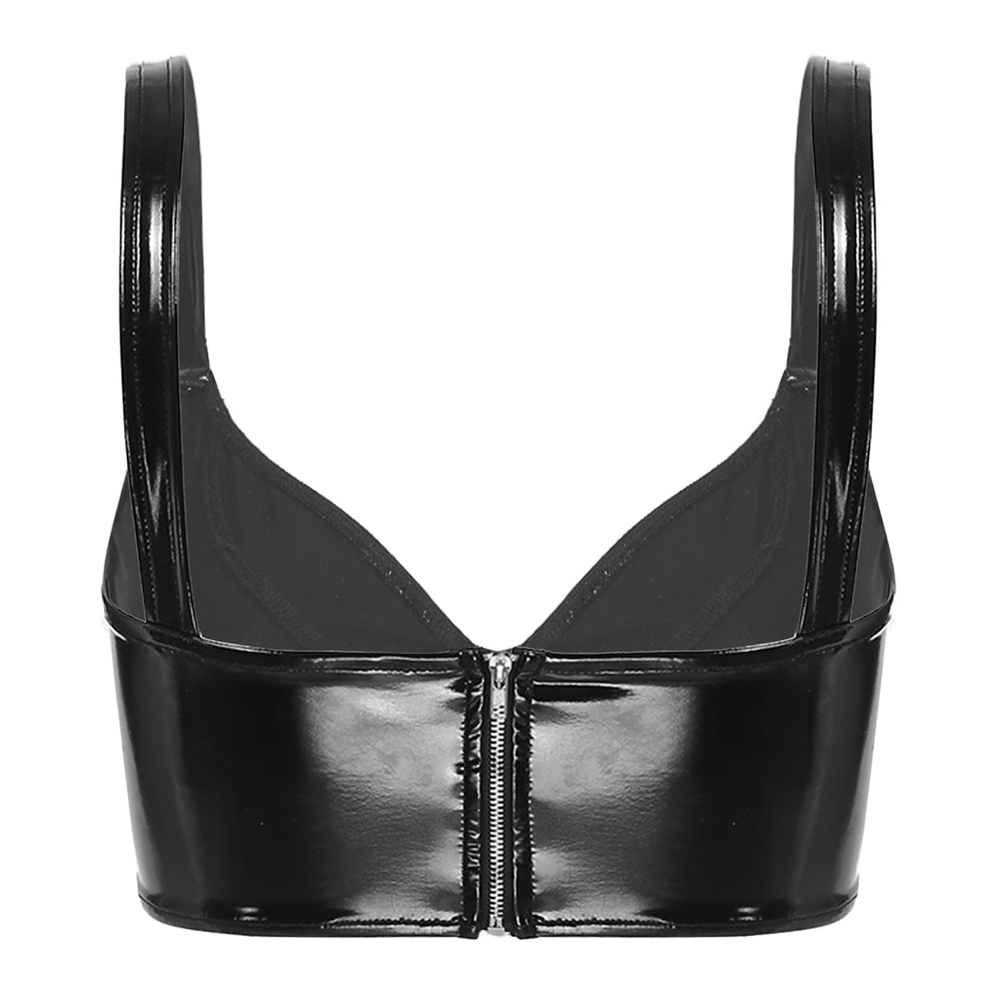 Womens Erotic Lingerie Wetlook Patent Leather Wireless Bra Tops Camisole Wide Shoulder Straps Sexy Crop Top Bra Clubwear