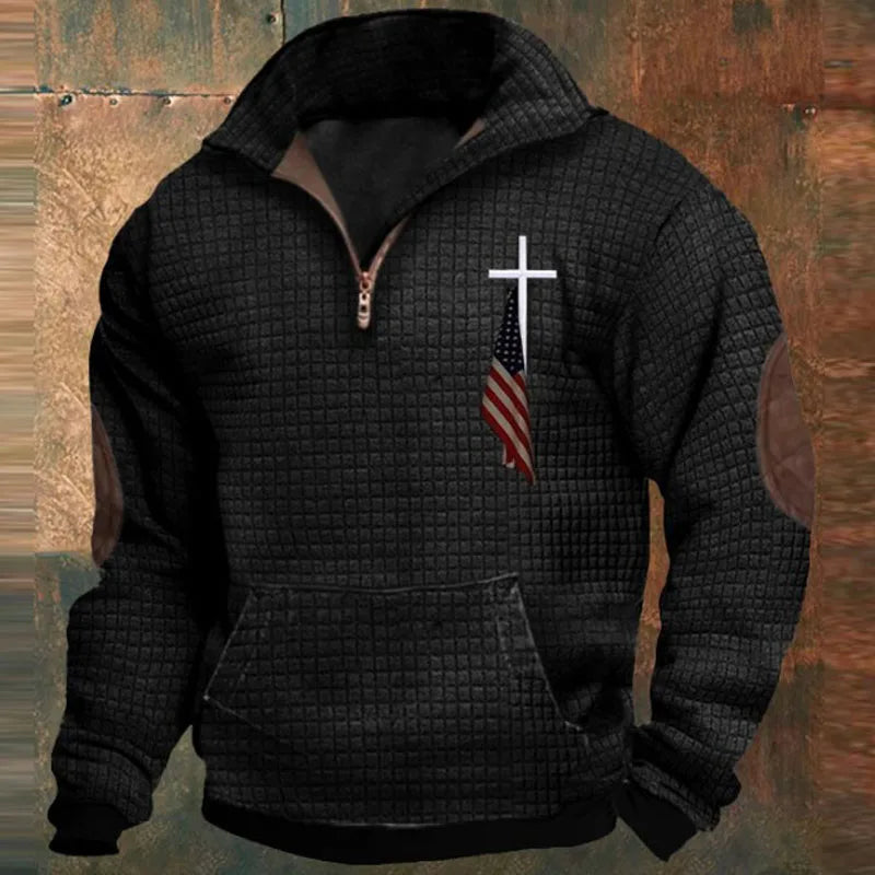 Herren Reiß verschluss Revers Kragen Waffel Print Hoodie Männer lässig Sweatshirt Kapuze neue Herbst Winter Mann Langarm Tasche Pullover Top