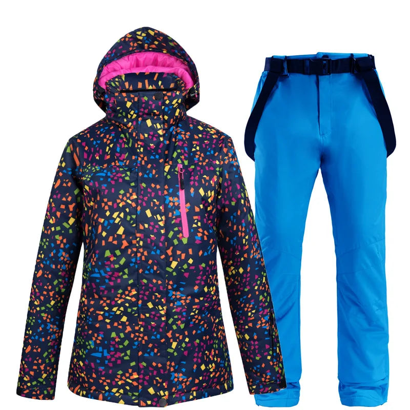 Winter Frauen Ski Anzug Thermische Ski Jacke Hosen Set Winddicht Wasserdicht Snowboarden Jacke Weibliche Ski Anzüge Schnee Mantel