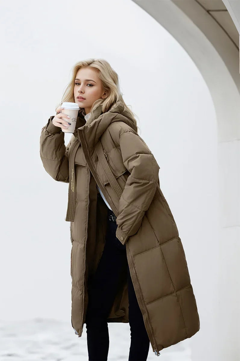 Frauen Parkas 2024 Herbst Winter Daunen Baumwoll jacken gepolstert verdickt Overknee locker lässig lange warme Taschen Mantel Schnee mantel