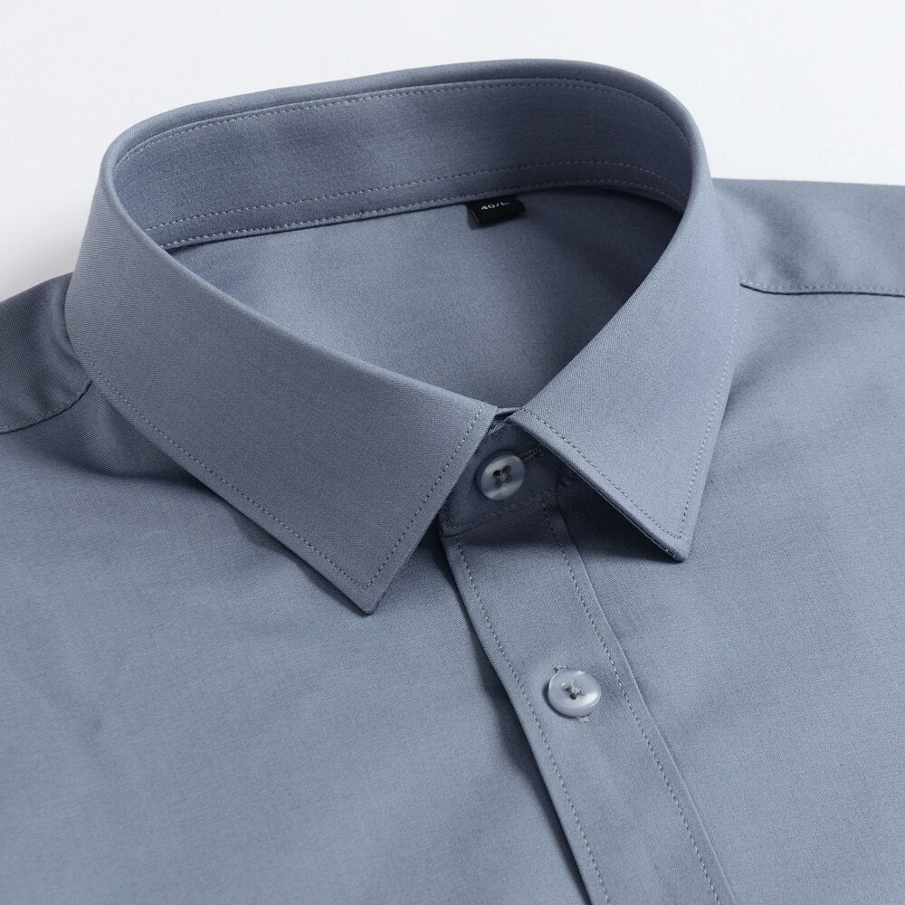 Men&#39;s Summer Short Sleeve Stretch Bamboo Fiber Dress Shirt Without Pocket Comfortable Standard-fit Smart Casual Easy Care Shirts