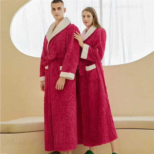 Luxus Dicke Paar Nachtwäsche Herbst Winter Flanell Robe Kimono Bademantel Kleid Hause Kleidung Lose Beiläufige Korallen Fleece Lounge Tragen