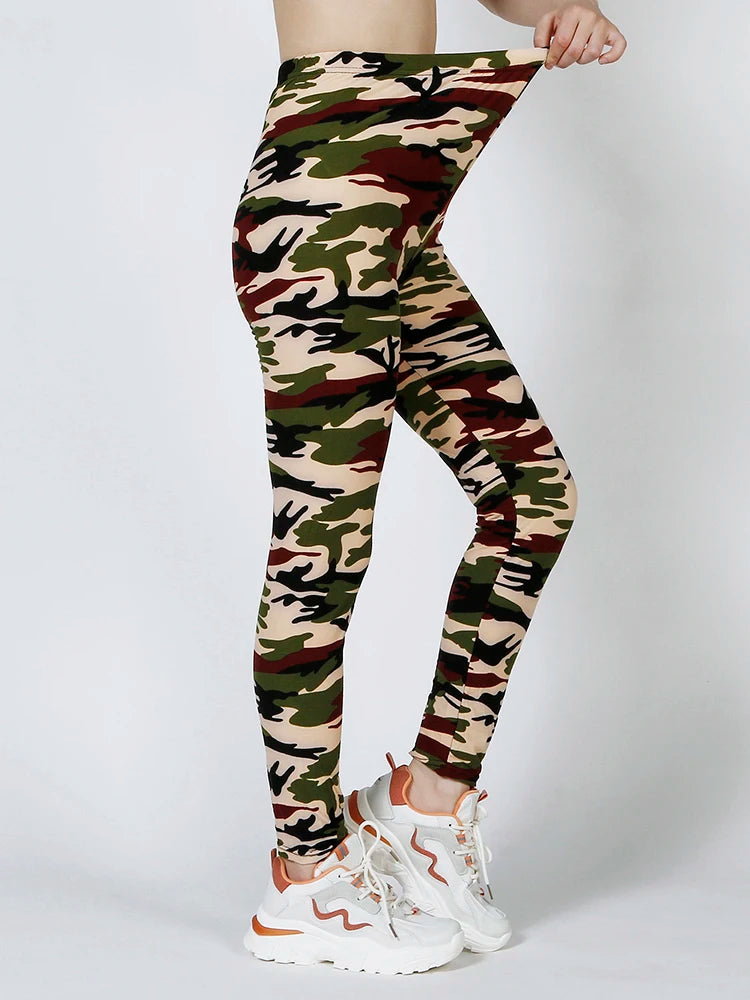 CUHAKCI Camouflage Printed Women Leggings Fitness Leggins Gym High Elastic Skinny Army Green Jegging Sport Pencil Pants New