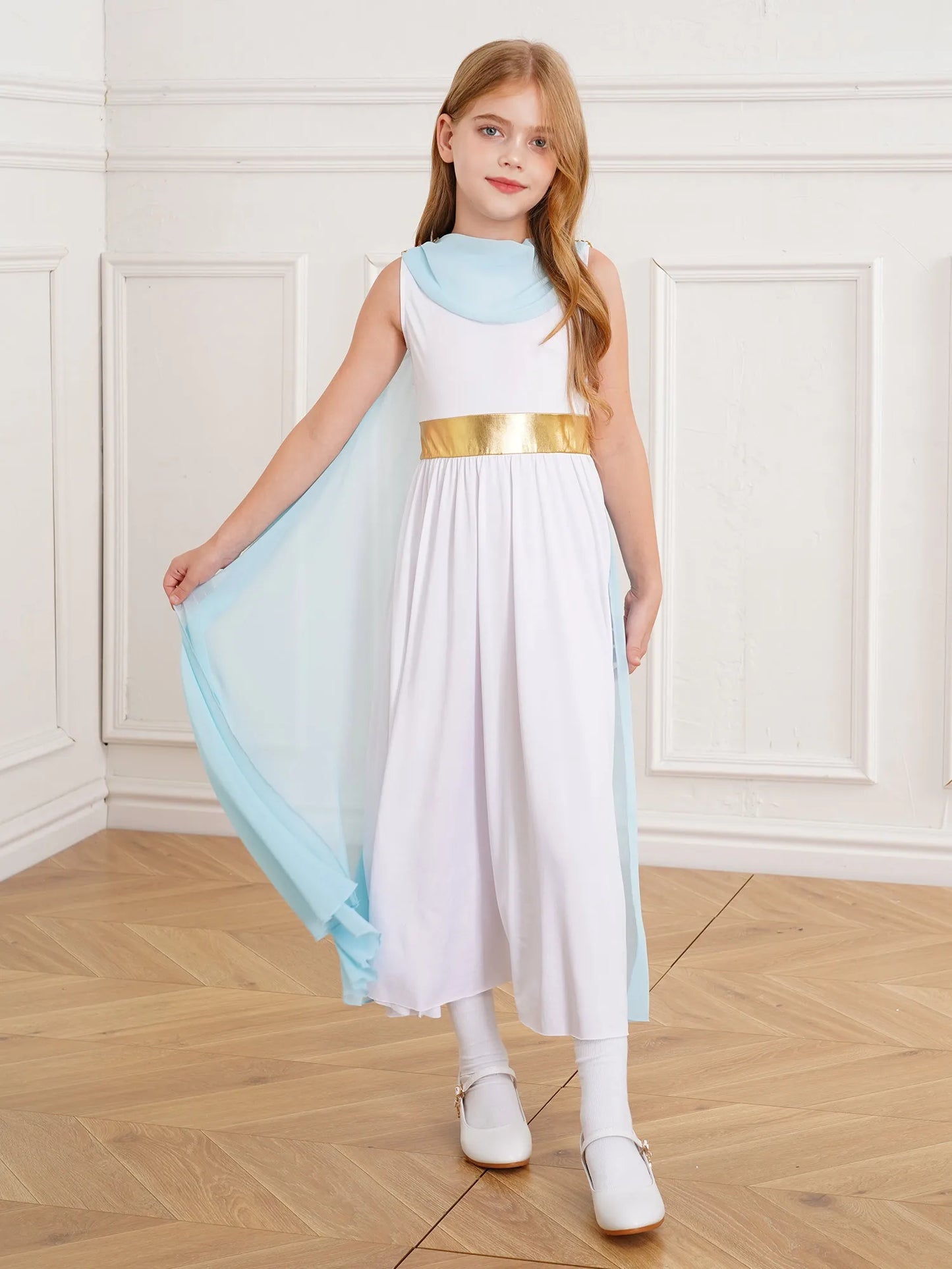 Kids Girls Roman Toga Costume Ancient Greek God Mythos Philosopher Nobility Cosplay Dress Up for Halloween Role Play Party