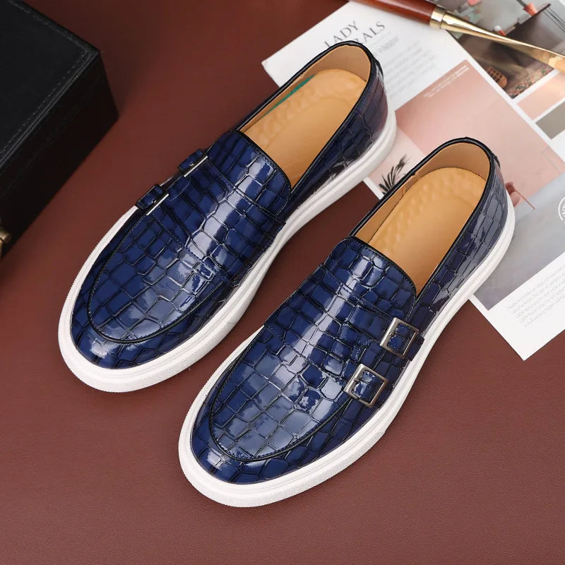 Men's Casual Shoes Crocodile Grain Leather Men Fashion British Style Loafers Mens Slip-on Outdoor Flats Monk Shoes