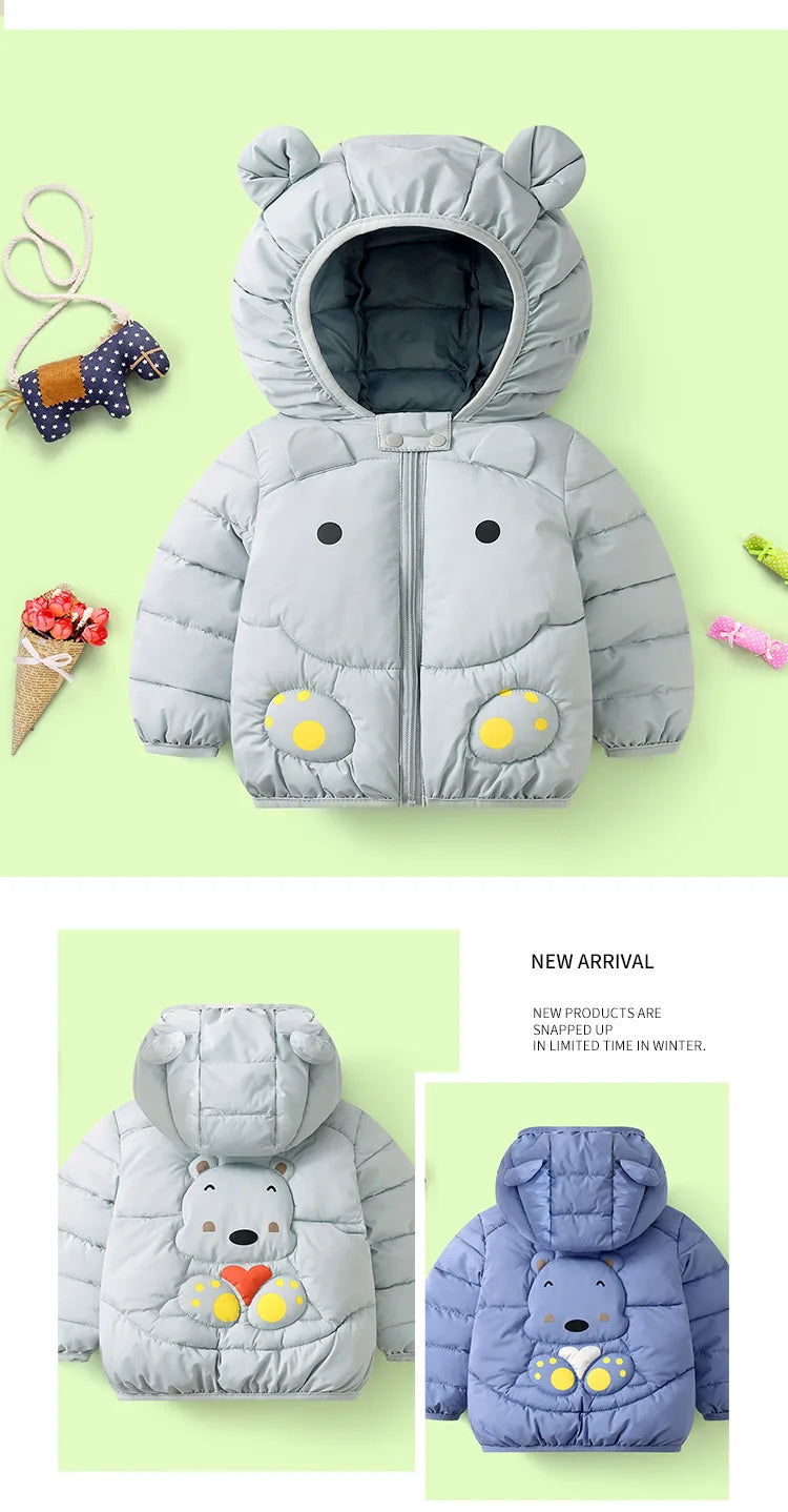 1 2 3 4 5 6 jahre Baby Jacke Cute Cartoon Bär Herbst Und Winter Mädchen Unten Jacke Mit Kapuze Zipper jungen Oberbekleidung Kinder Kleidung