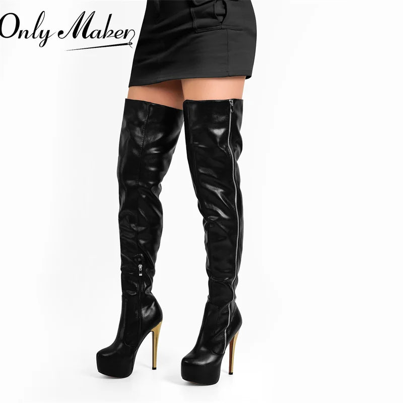 Only maker weibliche Plattform über dem Knie Stiefel dünne High Heel Lady Reiß verschluss Mode sexy schwarze Frauen Winters tiefel