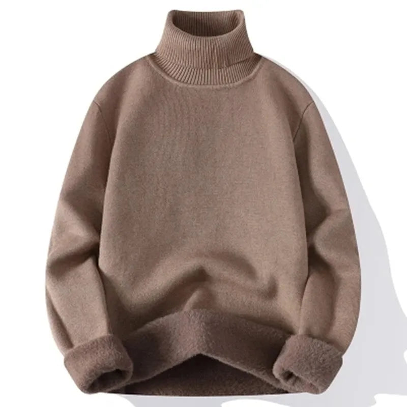 Winter herren Rollkragenpullover Einfarbig Warme Strick Pullover Männer Fleece Dünne Gestrickte Rollkragen Pullover Casual Pullover