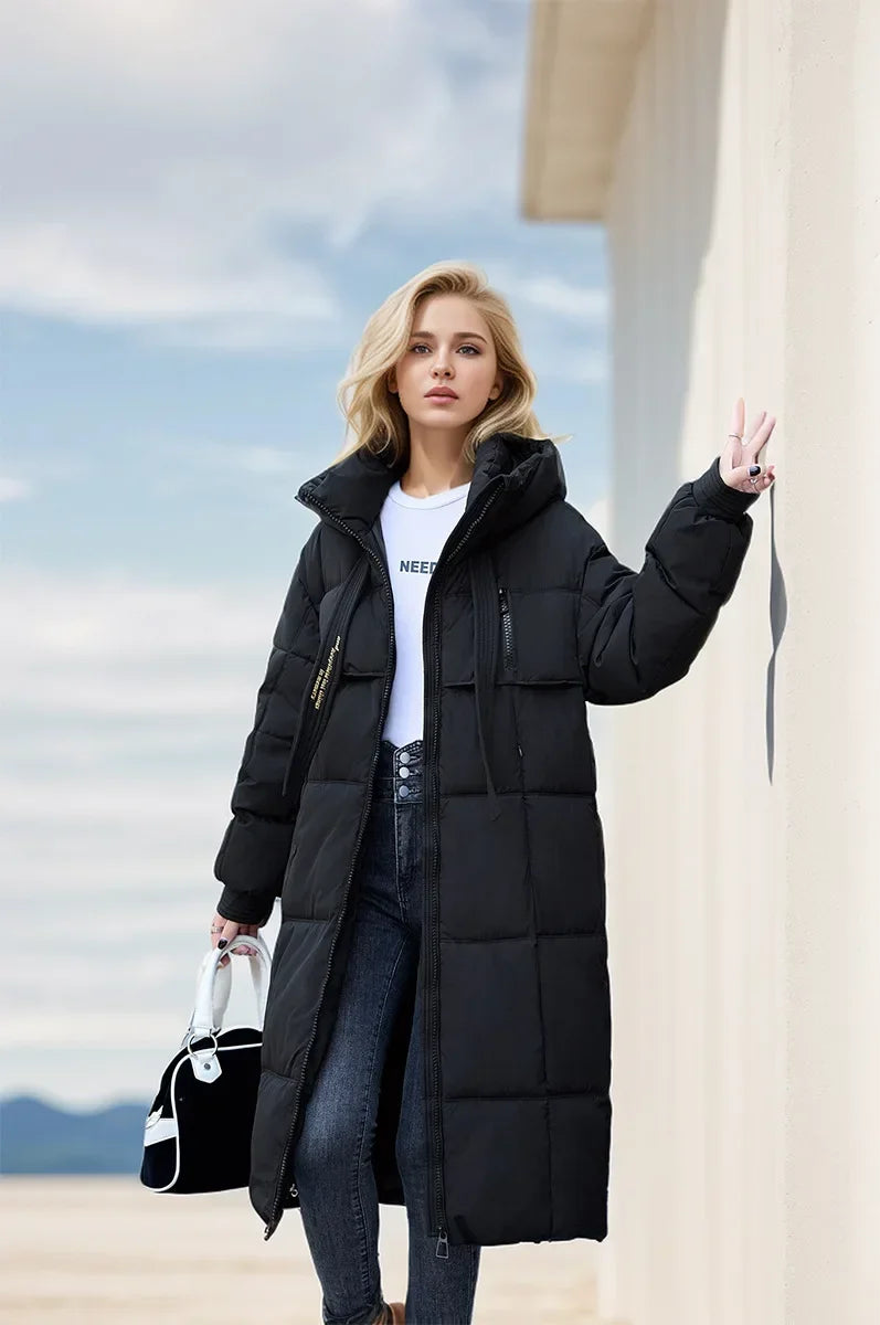 Frauen Parkas 2024 Herbst Winter Daunen Baumwoll jacken gepolstert verdickt Overknee locker lässig lange warme Taschen Mantel Schnee mantel