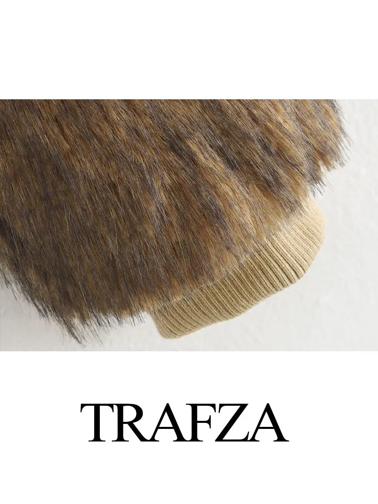 Trafza Frauen Winter Turn-Down Kragen vorne Reiß verschluss warme Mäntel Frau elegante lange Ärmel Seiten taschen lässig Vintage Oberbekleidung