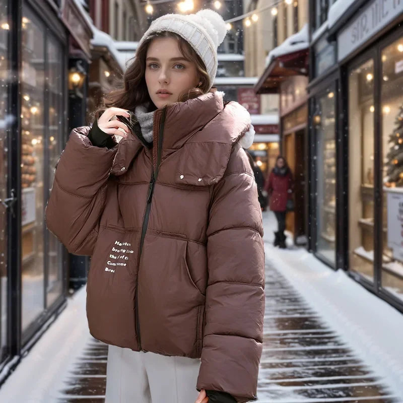 2024 neue Winter Modische Abgeschnitten Unten Baumwolle gefütterte Jacke Für Frauen Stil Puffer Mantel Verdickt Warme Lose-fit mit Kapuze Parkas