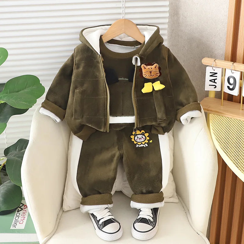 Neue Herbst Winter Baby Kleidung Sets Nette Cartoon Warm Halten Top + Weste + Hosen Mädchen Prinzessin Anzug Geburtstag Geschenke kinder Kleiden