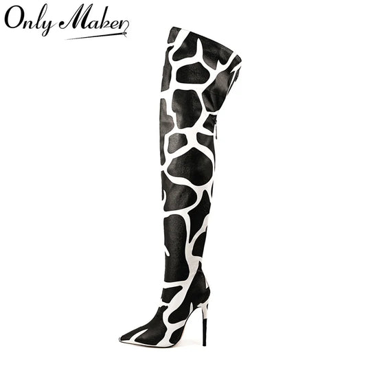 Only maker Frauen spitzen Zehen über dem Knie hohe Stiefel sexy Leopard mit Reiß verschluss Mode Stiletto Oberschenkel hohe Stiefel