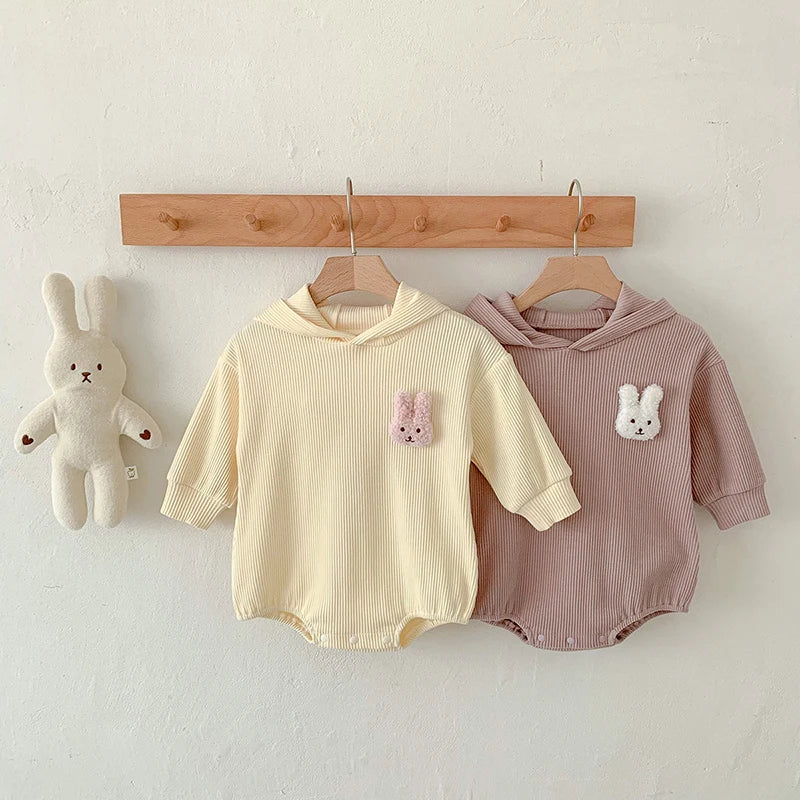 3 6 12 18 24 Monate Baby Stram pler niedlichen Hasen ohren Kapuze Säugling Mädchen Overall Frühling Herbst Baumwolle Baby Boy Kleidung Geburtstags geschenk