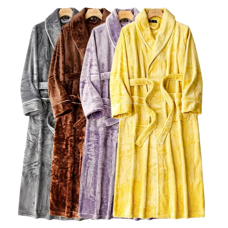 Plus Größe Dicke Flanell Robe Homewear Lose Korallen Fleece Nachtwäsche Männlichen Kimono Bademantel Kleid Herbst Winter Paar Lounge Tragen