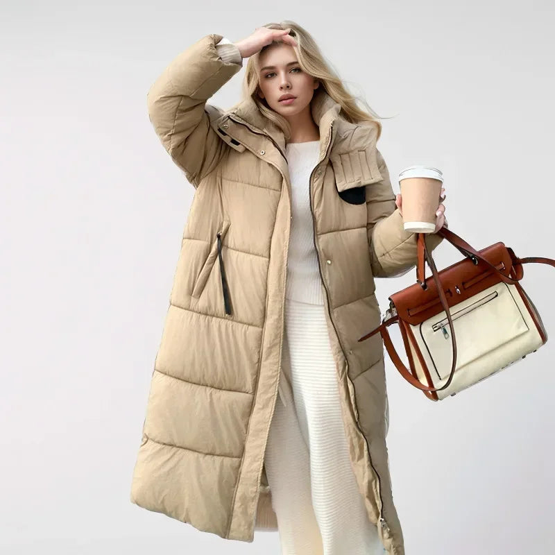 2024 neue Winter Frauen Kapuze Parkas X-Long Jacken lässig dick warm wind dicht weibliche Outwear Streetwear Schnee tragen Jacke Mantel