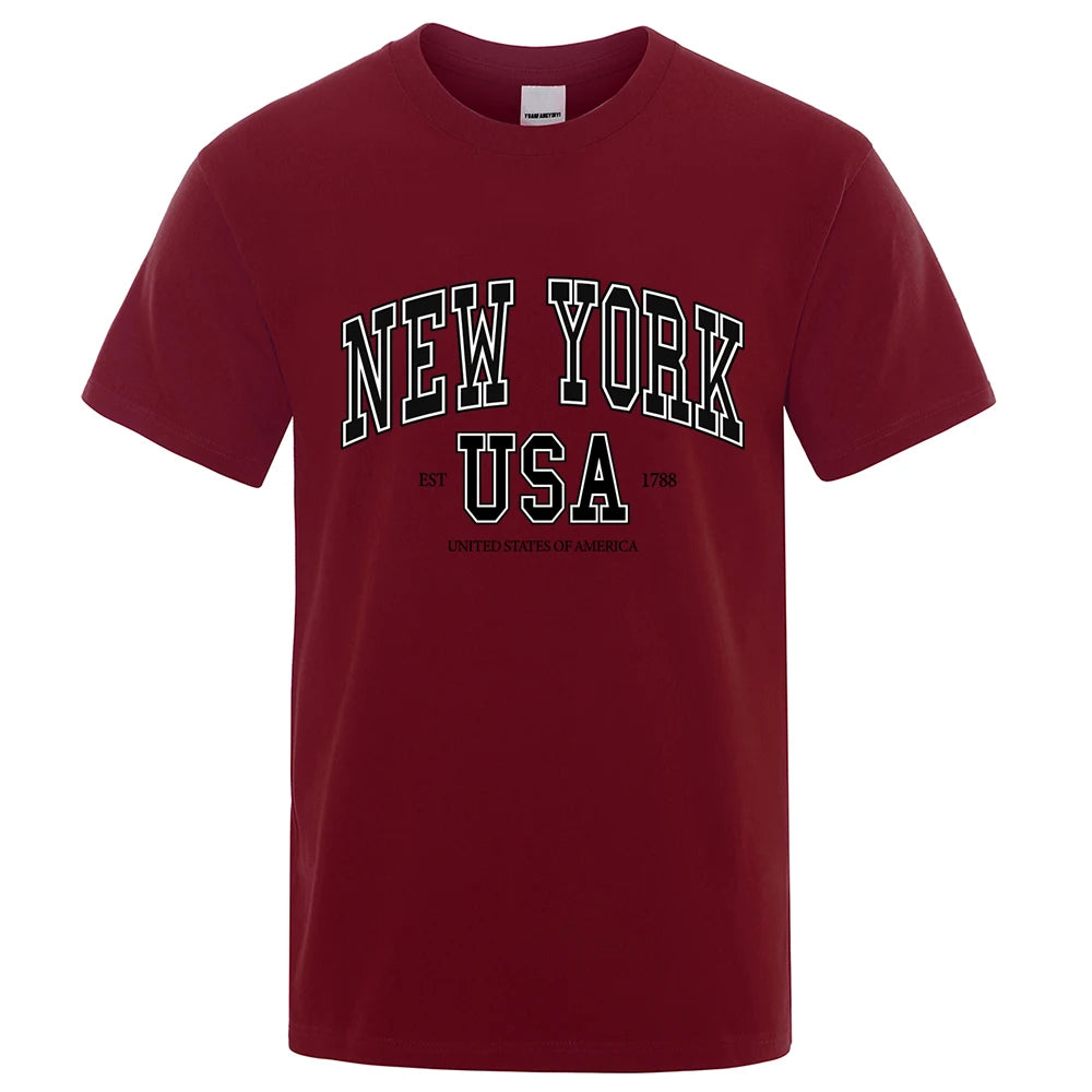 New York Usa Est 1788 Street City Letter Tops Men O-Neck Shirt Summer Loose Clothing Cotton Oversize Luxury Tshirt Hip Hop Tops