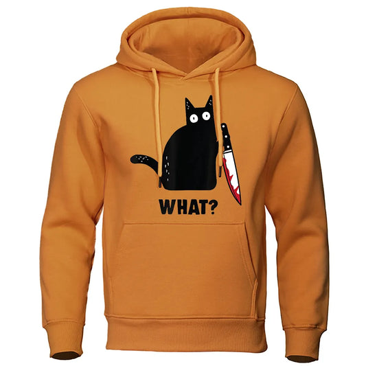 What? Black Cat With Dagger Printed Mens Sweatshirts Fashion Street Hoodies Casual Loose Sportswears Pullover Hoodie For Men