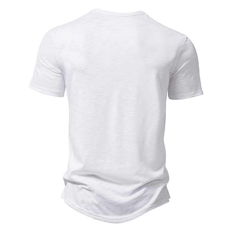 New Summer T Shirt Men Fashion Henley Collar White Tshirt Mens Short Sleeve Casual Slim Tops Tees Solid Color T-shirt for Man