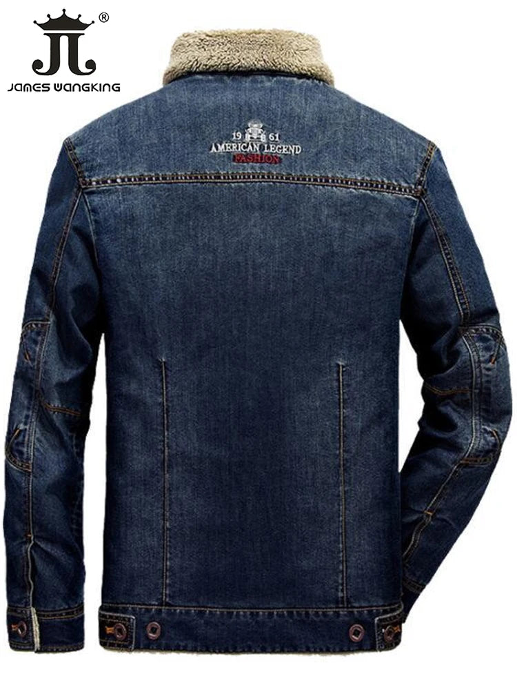 Winter warme und verdickte Herren lässige Jeans jacke Boutique Mode Baumwolle männliche blaue Jeans mäntel