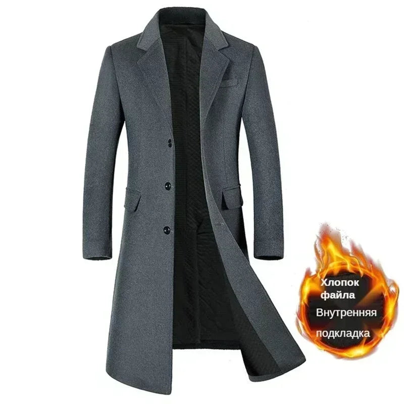 Mäntel für Herren, eine lange Jacke unterhalb des Knies, Herrenmantel, Wollanteil 54 %, Herrenmäntel, Wollmantel Herren, Wintermantel Herren