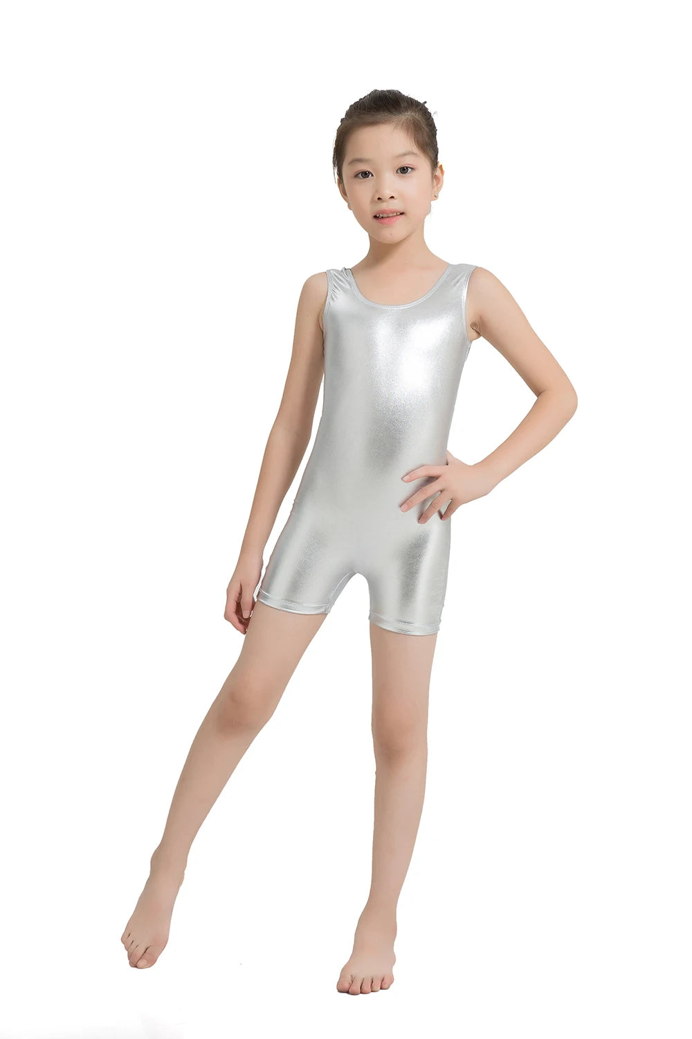 Speerise  Spandex Girl Short Unitard Bodysuit Shiny Metallic Gymnastics Tank Biketard One-piece Unitards for Kids Leotard