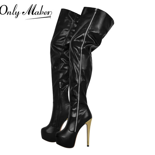 Only maker weibliche Plattform über dem Knie Stiefel dünne High Heel Lady Reiß verschluss Mode sexy schwarze Frauen Winters tiefel