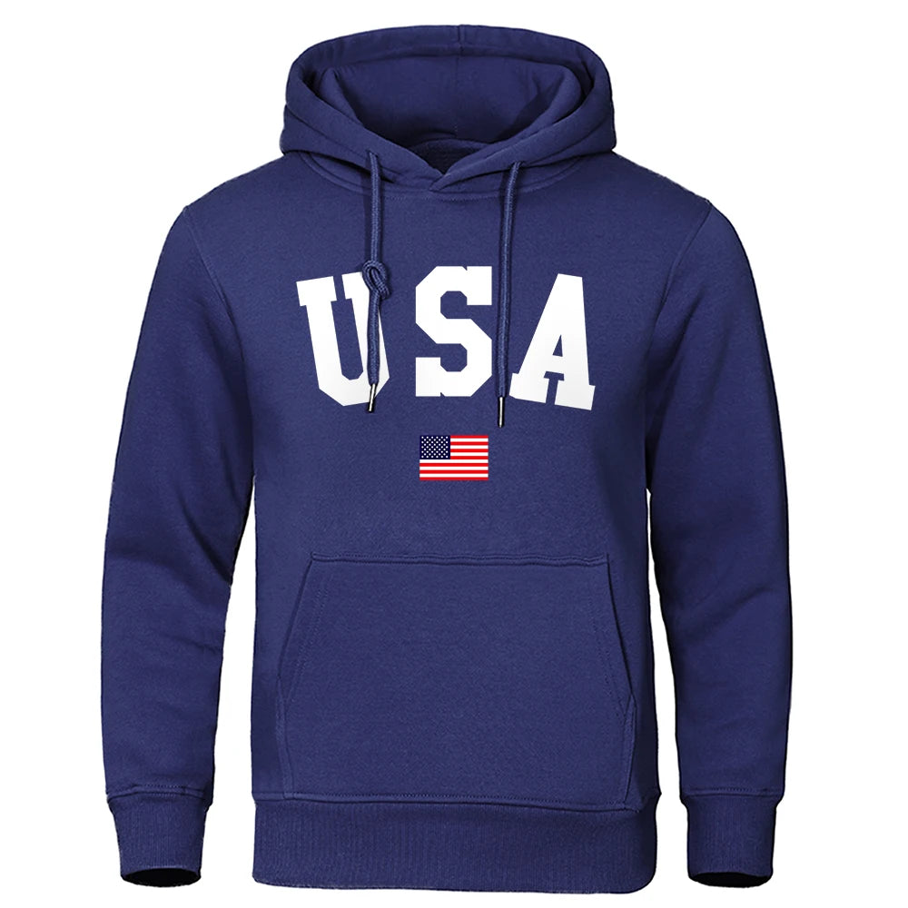 Capital Usa And Flag Of The United States Men Sweatshirt Japan Anime Clothes Autumn Loose Hoodies Fashion Pocket Warm Pullovers