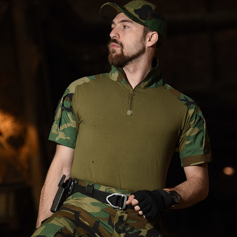 HAN WILD Camouflage Shirt Tactical T-Shirt Men Short Sleeves Army Frog Suit Combat T-shirt Summer Military T-shirt Men Big Size
