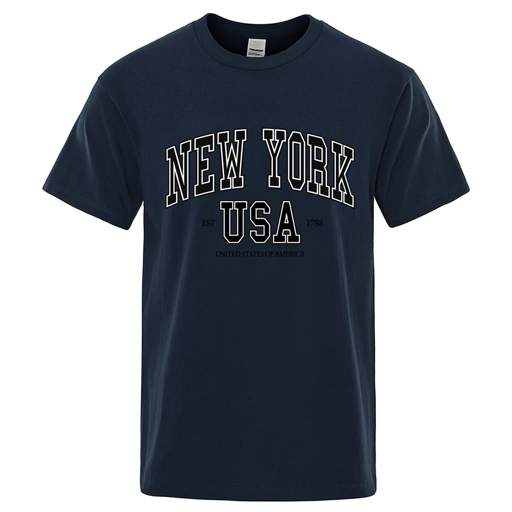 New York Usa Est 1788 Street City Letter Tops Men O-Neck Shirt Summer Loose Clothing Cotton Oversize Luxury Tshirt Hip Hop Tops