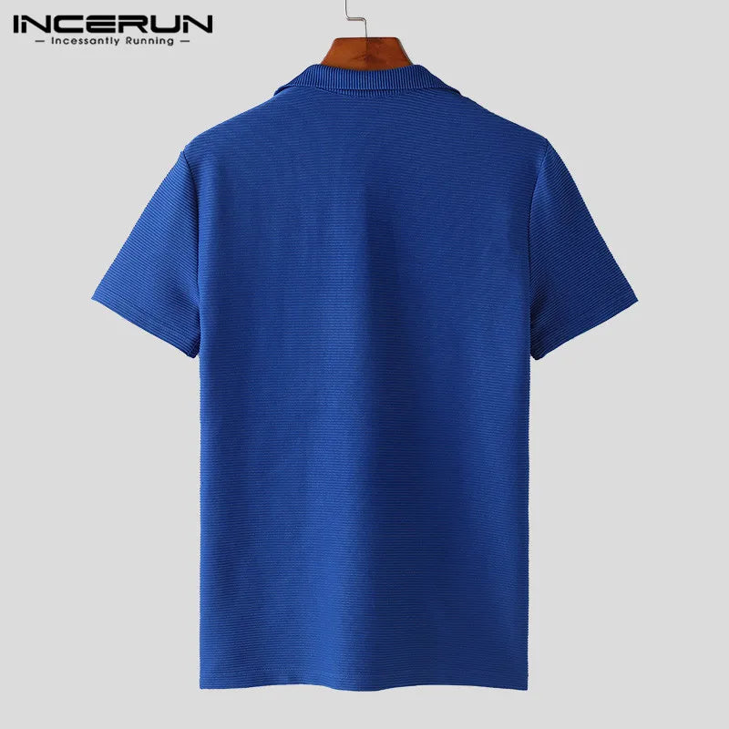 INCERUN Men T Shirt Solid Color V Neck Short Sleeve Fitness Casual Men Clothing Streetwear 2024 Fashion Leisure Camisetas S-5XL