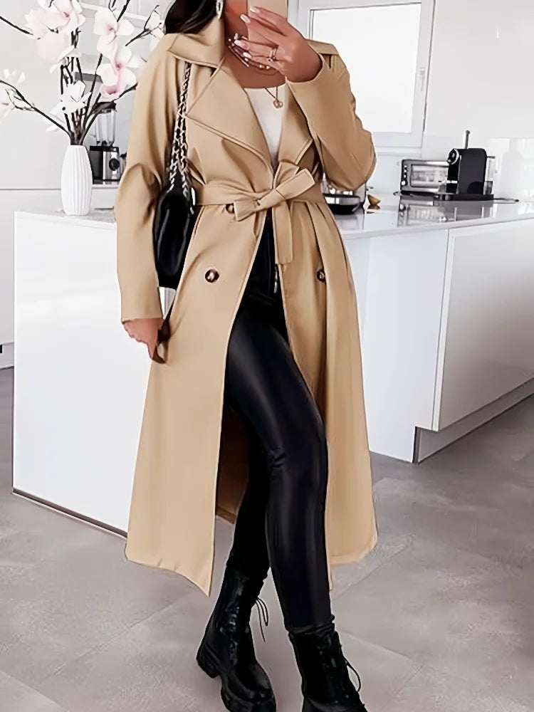 Damen-Mäntel aus Wollmischungen, zweireihig, dünner Damen-Trenchcoat, lässiger Winbreaker mit Gürtel, Trenchcoat für Damen